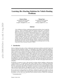 Learning (Re-)Starting Solutions for Vehicle Routing Problems
