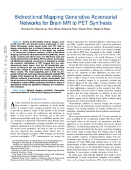 Bidirectional Mapping Generative Adversarial Networks for Brain MR to
  PET Synthesis