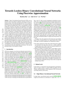Towards Lossless Binary Convolutional Neural Networks Using Piecewise
  Approximation
