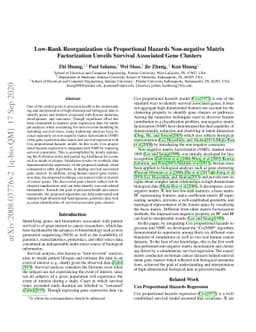 Low-Rank Reorganization via Proportional Hazards Non-negative Matrix
  Factorization Unveils Survival Associated Gene Clusters