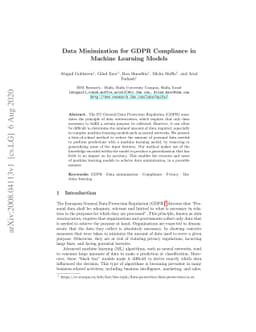 Data Minimization for GDPR Compliance in Machine Learning Models