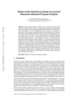 Robot Action Selection Learning via Layered Dimension Informed Program
  Synthesis