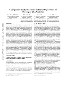 A Large-scale Study of Security Vulnerability Support on Developer Q&A
  Websites