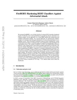 FireBERT: Hardening BERT-based classifiers against adversarial attack