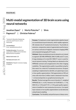 Multi-modal segmentation of 3D brain scans using neural networks