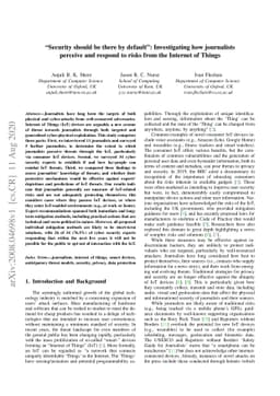 Security should be there by default: Investigating how journalists
  perceive and respond to risks from the Internet of Things