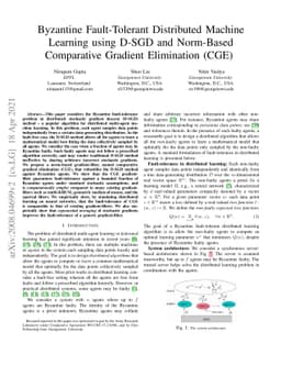 Byzantine Fault-Tolerant Distributed Machine Learning Using Stochastic
  Gradient Descent (SGD) and Norm-Based Comparative Gradient Elimination (CGE)