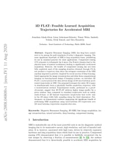 3D FLAT: Feasible Learned Acquisition Trajectories for Accelerated MRI