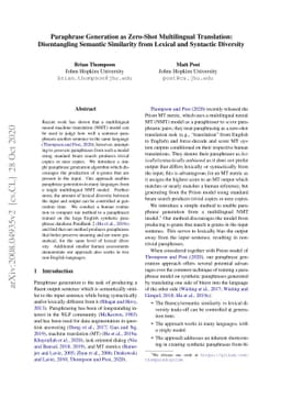Paraphrase Generation as Zero-Shot Multilingual Translation:
  Disentangling Semantic Similarity from Lexical and Syntactic Diversity