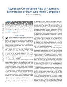 Asymptotic Convergence Rate of Alternating Minimization for Rank One
  Matrix Completion