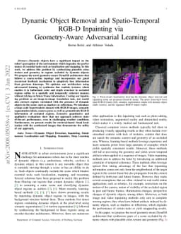 Dynamic Object Removal and Spatio-Temporal RGB-D Inpainting via
  Geometry-Aware Adversarial Learning