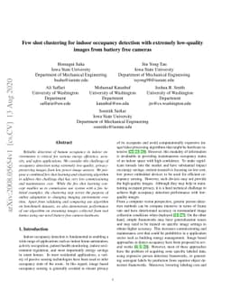 Few shot clustering for indoor occupancy detection with extremely
  low-quality images from battery free cameras