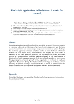 Blockchain applications in Healthcare: A model for research