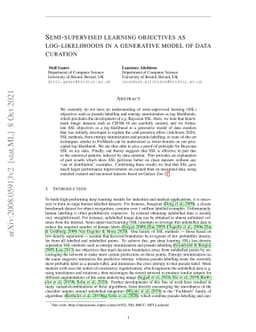 Semi-supervised learning objectives as log-likelihoods in a generative
  model of data curation