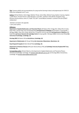 Common pitfalls and recommendations for using machine learning to detect
  and prognosticate for COVID-19 using chest radiographs and CT scans