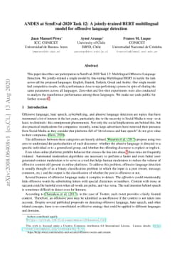 ANDES at SemEval-2020 Task 12: A jointly-trained BERT multilingual model
  for offensive language detection