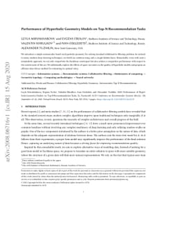 Performance of Hyperbolic Geometry Models on Top-N Recommendation Tasks