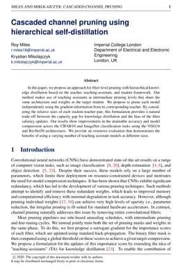 Cascaded channel pruning using hierarchical self-distillation