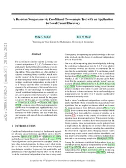 A Bayesian Nonparametric Conditional Two-sample Test with an Application
  to Local Causal Discovery