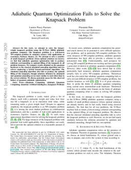 Adiabatic Quantum Optimization Fails to Solve the Knapsack Problem