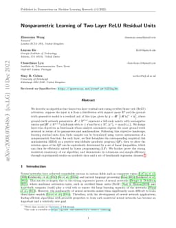Nonparametric Learning of Two-Layer ReLU Residual Units