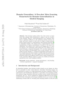 Domain Generalizer: A Few-shot Meta Learning Framework for Domain
  Generalization in Medical Imaging
