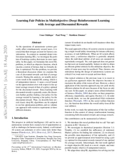 Learning Fair Policies in Multiobjective (Deep) Reinforcement Learning
  with Average and Discounted Rewards