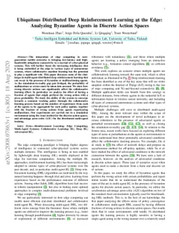 Ubiquitous Distributed Deep Reinforcement Learning at the Edge:
  Analyzing Byzantine Agents in Discrete Action Spaces