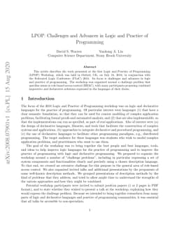 LPOP: Challenges and Advances in Logic and Practice of Programming