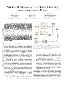 Adaptive Distillation for Decentralized Learning from Heterogeneous
  Clients