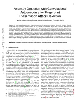 Anomaly Detection with Convolutional Autoencoders for Fingerprint
  Presentation Attack Detection