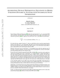Augmenting Neural Differential Equations to Model Unknown Dynamical
  Systems with Incomplete State Information