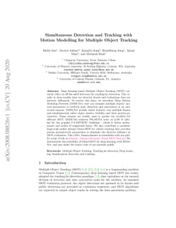 Simultaneous Detection and Tracking with Motion Modelling for Multiple
  Object Tracking
