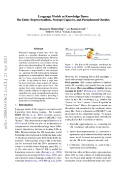 Language Models as Knowledge Bases: On Entity Representations, Storage
  Capacity, and Paraphrased Queries