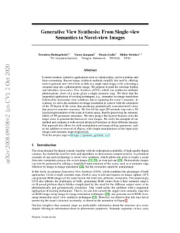 Generative View Synthesis: From Single-view Semantics to Novel-view
  Images