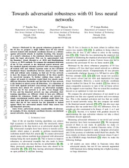 Towards adversarial robustness with 01 loss neural networks