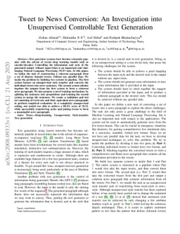 Tweet to News Conversion: An Investigation into Unsupervised
  Controllable Text Generation