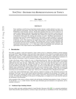Top2Vec: Distributed Representations of Topics