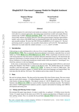 HinglishNLP: Fine-tuned Language Models for Hinglish Sentiment Detection