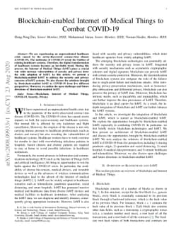 Blockchain-enabled Internet of Medical Things to Combat COVID-19