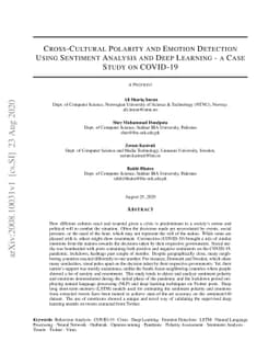 Cross-Cultural Polarity and Emotion Detection Using Sentiment Analysis
  and Deep Learning -- a Case Study on COVID-19