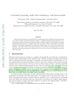 Contrastive learning, multi-view redundancy, and linear models