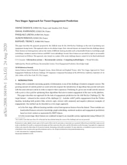 Two Stages Approach for Tweet Engagement Prediction