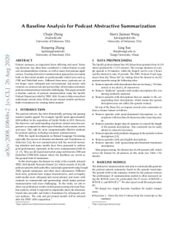 A Baseline Analysis for Podcast Abstractive Summarization