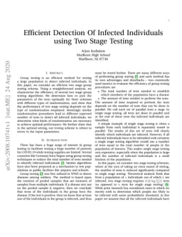 Efficient Detection Of Infected Individuals using Two Stage Testing