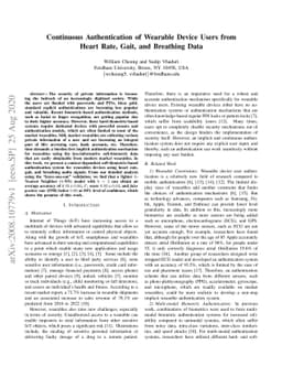 Continuous Authentication of Wearable Device Users from Heart Rate,
  Gait, and Breathing Data