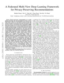 A Federated Multi-View Deep Learning Framework for Privacy-Preserving
  Recommendations