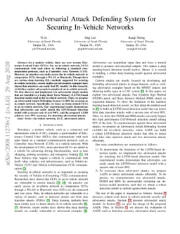 An Adversarial Attack Defending System for Securing In-Vehicle Networks