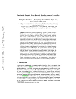 Synthetic Sample Selection via Reinforcement Learning