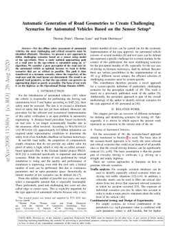 Automatic Generation of Road Geometries to Create Challenging Scenarios
  for Automated Vehicles Based on the Sensor Setup